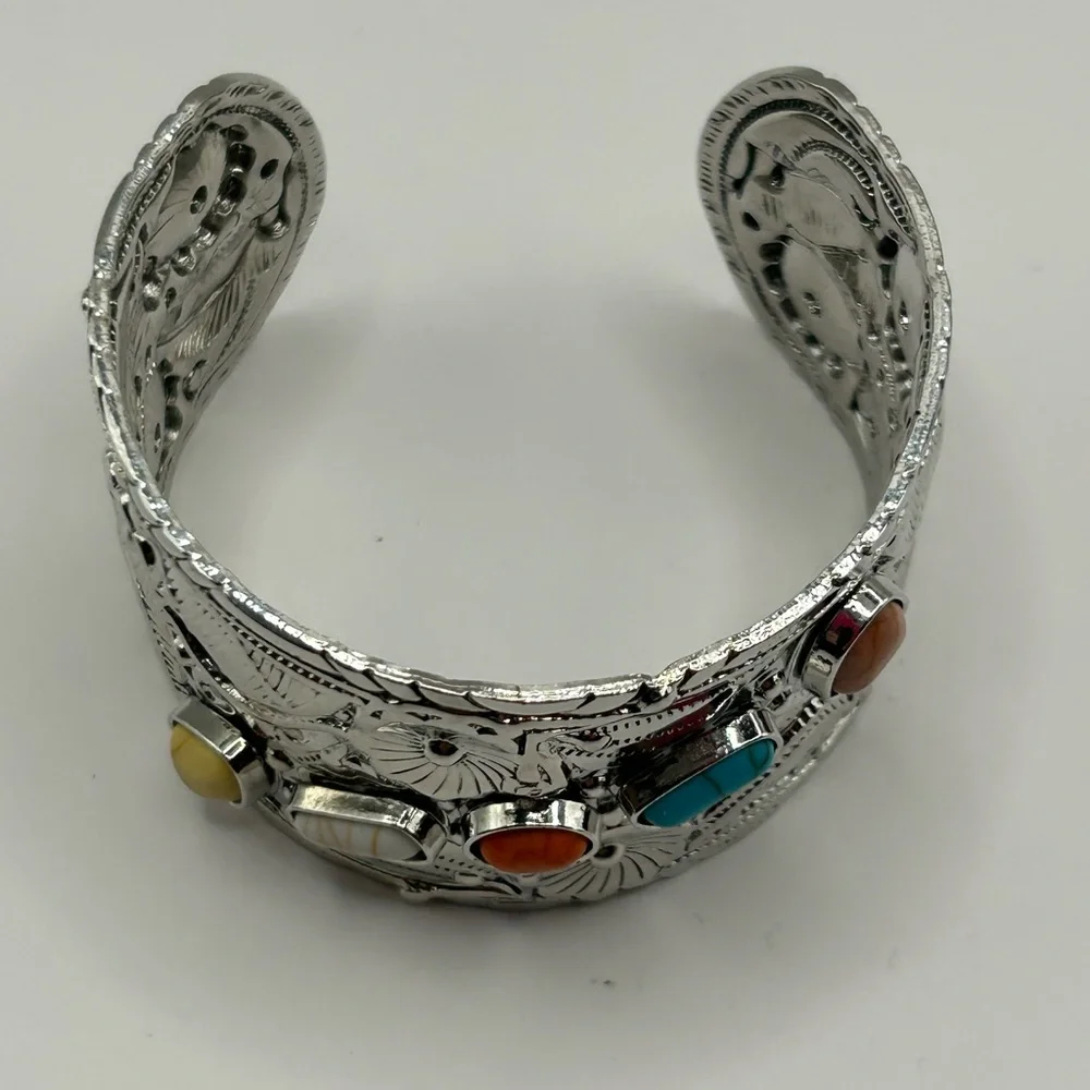 Silver Multicolor Stone Cuff - Picture 3 of 6